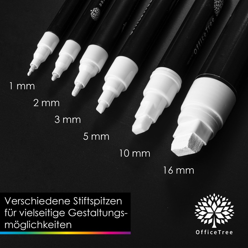 OfficeTree 6 x Chalk Markers White - 1 mm to