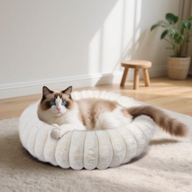 Vhen When Calming Donut Dog Cat Bed, Anti-Anxiety Fluffy Warm Cozy Round Puppy Bed, Fuzzy Comfort Plush Pet Beds for Small Medium Dogs & Cats (20"/23"/28"/30"/36")