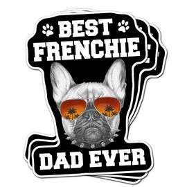 Mymi store Funny Frenchie Dad Ever Sunset Beach Glasses Dogs Decals Idea Cute Puppy Stickers For Water Bottles 3Pcs/Pack Tumblers Die Cut Vinyl Decal Tumbler Laptops Pet French Bulldog, Black, 3x4
