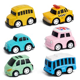 O-Kinee Pull Back Toy Cars Set, 6 Pieces Mini Wind-Up Car, Friction Powered Play Car, Pull Back Small Cars, Cute Pull Back Car for 3-12 Years Boys Girls Children Party Gifts