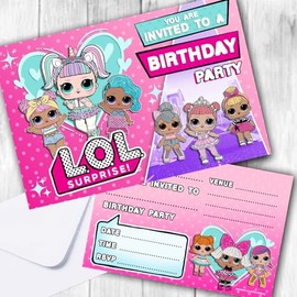 LOL Invitations (WRITE ON) Birthday Party Invites Double Sided (Pack of 12)