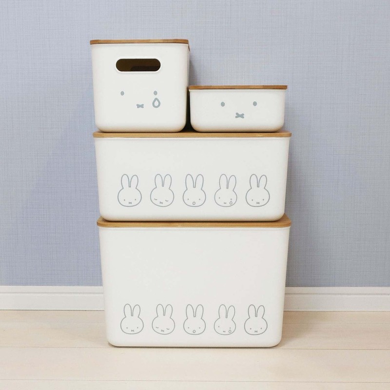 Okato Miffy Bamboo Storage Case with Lid, Small, Stackable, Width