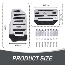 Jewkot 2 PCS Car Aluminum Pedal Covers, Car Stripe Automatic Gear Foot Pedal, Car Accelerator Brake Anti-Slip Decoration, Suitable for Most Cars (Silver)