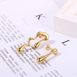 Cupimatch Women's Teardrop Earrings Asymmetric Stud Earrings: Gold Water Drop Earrings Unequal Earrings for Women Girls, Stainless Steel