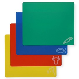 Handy Housewares 4pc Flexible Cutting Mat Set - Veggie, Fish, Beef and Poultry Cutting Mat Set, 11.75 x 9.75 Inches (1 Set)