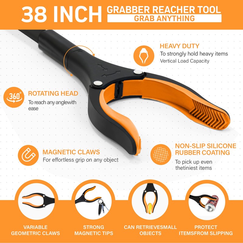 38" Extra Long Grabber Reacher Tool – 2 Pack Extra
