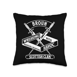 Broun Scottish Clan Wreaking Havoc Medieval Weapons Throw Pillow