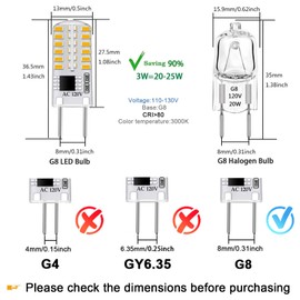TAIYALOO G8 LED Bulb Dimmable, T4 JCD Type Bi-Pin Base, 3000K Warm White, 3W Mini G8 Bulb, 20W-25W Halogen Replacement for Under Cabinet Light, Under Counter Kitchen Lighting (6 Pack)