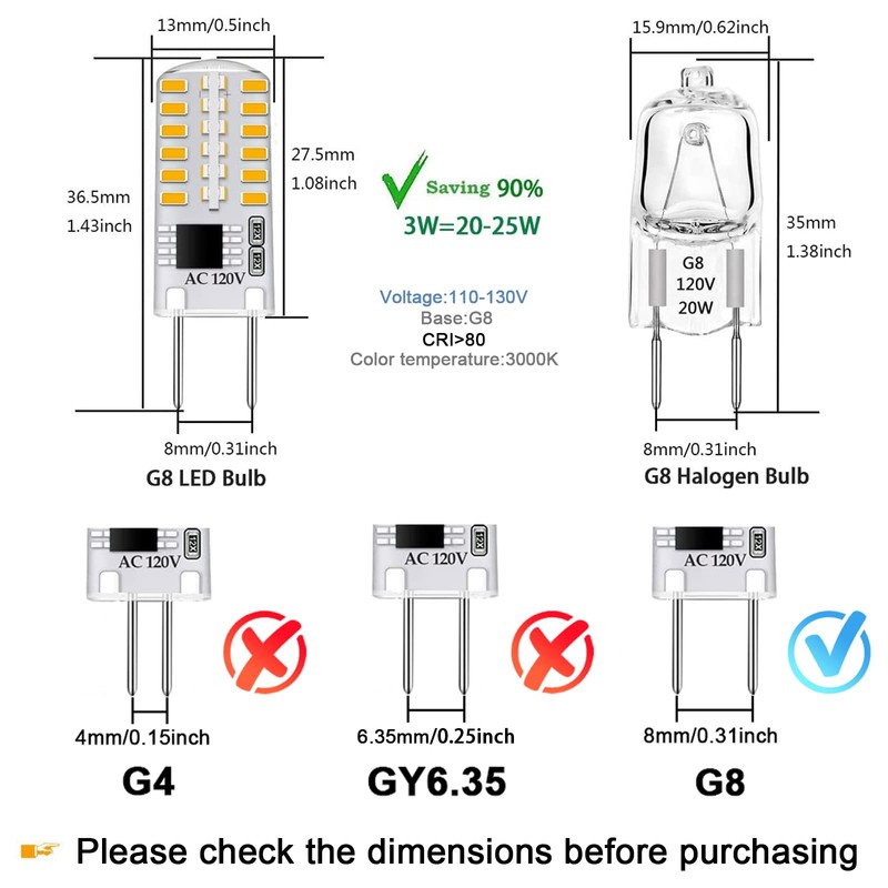 TAIYALOO G8 LED Bulb Dimmable, T4 JCD Type Bi-Pin Base,