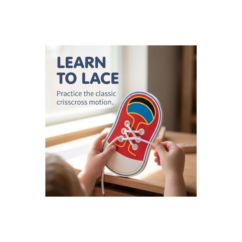 Wooden Shoe Lacing Practice Board, Learn to Tie Training Kit,