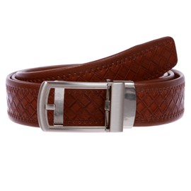 Men's 1 3/8" (35 mm) Automatic Buckle Slide Ratchet Perfect Fit Dress Belt, Brown | one size: up to 46" waist