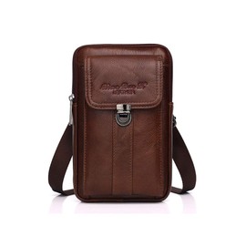 Whatna 9428 Men's Mini Shoulder Bag, 3-Way Crossbody Bag, Belt, Pouch, Mini, Chest Bag, Waist Bag, Small Pochette, Thick, Genuine Leather, Vertical, Small, Lightweight, Practical, Unisex, Black, Brown