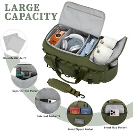 ZOMFELT Gym Bags for Men, Tactical Travel Duffle Bag with Removable Dividers & Shoe Compartment, Carry on Weekend Overnight Bag with Wet Pocket for Workout Sports Football Gym, Green