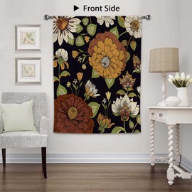 Cortina de cenefa de sombra con lazo botánico bohemio floral de mediados de siglo, flores bohemias abstractas para ventana, oscurecimiento verde, bolsillo ajustable para barra de globo para cocina