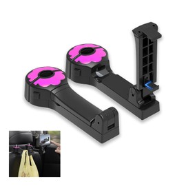 BELOMI Car Headrest Hook with Phone Holder, 2 Pack Upgraded 2 in 1 Auto Back Seat Hooks, 360° Rotation Hangers Universal Vehicle Organizer Storage for Purses Bags Groceries (Purple)