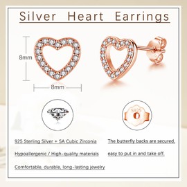 Glintara Women's 925 Sterling Silver Heart Star Stud Earrings, Hypoallergenic Flat Earrings with Cubic Zirconia, Cartilage Sleeping Earrings, Small Earrings in Gift Box, Sterling Silver Cubic Zirconia