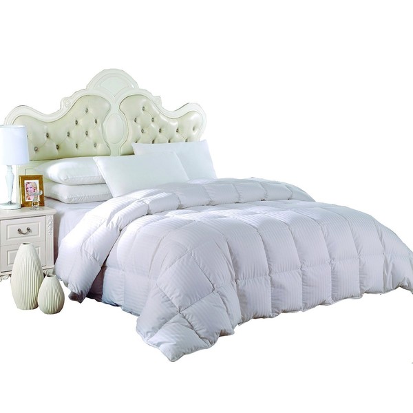 Royal Hotel's Oversized King Size Light Down-Comforter 650-Fill-Power 100% Cotton Shell 300TC - Stripe White