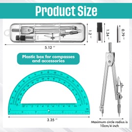 EBOOT Student Geometry Math Set, Drawing Compass and 6 Inch Swing Arm Protractor 180 Degree Math Protractor(Turquoise)