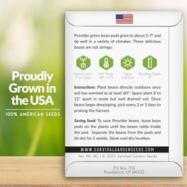 Bush Bean Seeds for Planting - Provider Green Beans, Stringless Heirloom Garden Variety - High Yields, Great for Raised Beds and Backyard Gardens - Survival Garden Seeds (1 Pack)