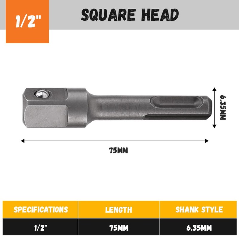 Glomora 1/2" to SDS Adapter, 1/4" Hex Socket Adaptor 1/4"