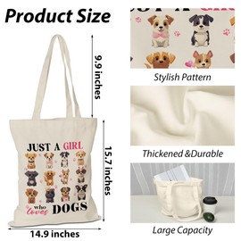 Ggjgrpx Dog Gifts for Women Birthday Gift Ideas for Dog Lovers Friendship Just A Girl Who Loves Dogs Canvas Tote Bag Graduation Gifts for Sister Bestie Coworker