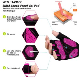 MOREOK Cycling Gloves Bike Gloves for Men/Women-[5MM Gel Pad] Biking Gloves Half Finger Bicycle Gloves Exercise Workout Gloves for Cycling/Weight Lifting/Gym/Motorcycle/Outdoor-050-PINK-M