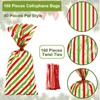 Whaline 160Pcs Christmas Cellophane Treat Bags Red Green Stripe Wave