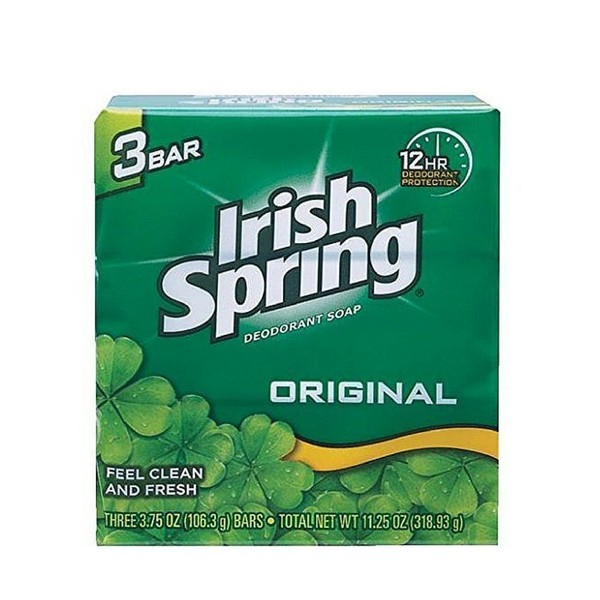 Irish Spring Deodorant Soap Original Bar, 3 Count 3.75 Ounce, 4 Packs, Total 12 Bars