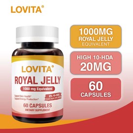 Lovita Royal Jelly 333 mg, 3:1 Concentrate, with 20mg 10-HDA, Natural Source Super Food, Supports Skin Health & Energy Production, 60 Capsules