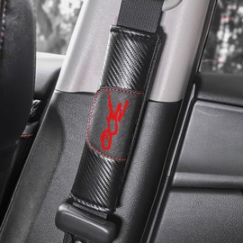 WOigQing 2 Pcs Carbon Fiber Leather Car Seat Belt Shoulder Pad Protective Sleeves for Chrysler 300/C/ 300S (RED)
