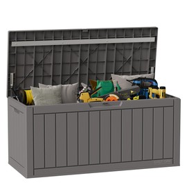 EAST OAK EAST OAK Outdoor Storage Box, 90 Gallon Deck Box, Waterproof Resin Storage Bin for Patio Cushions, Gardening Tools, Lockable, UV Resistant, Grey
