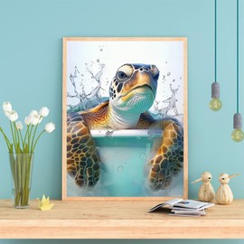 PUAGEMTI The Turtle in The Bathtub Diamond Art Painting Kits for Adults, Animal 5D Diamond Painting Dots Art Kits for Adults Beginner, Home Wall Decor 12x16Inch