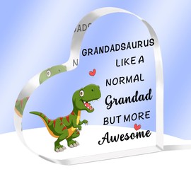 AMZQ Funny Grandad Gifts Heart Acrylic Grandadsaurus Gifts, Fathers Day Christmas Birthday Present for Grandad Grandpa