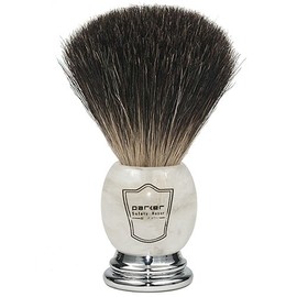Parker Safety Razor 100% Black Badger Shaving Brush with Marble Handle - Extra Fine Brush Knot - Brush Stand Included