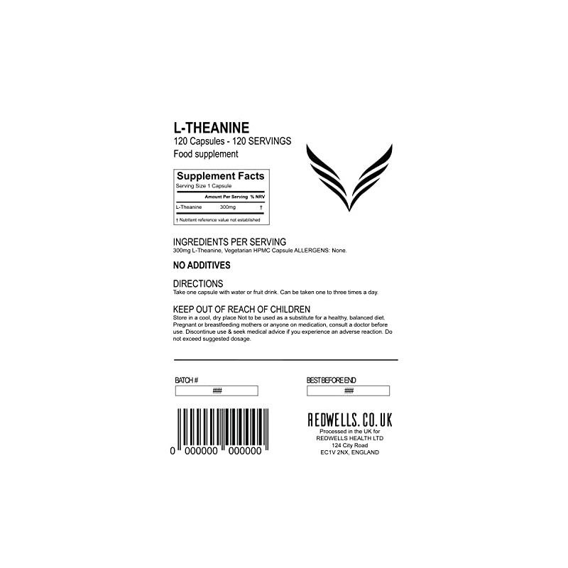 L-Theanine Capsules REDWELLS Anxiety Stress No Additives Strong 300mg -