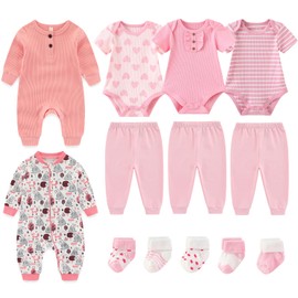 Ruliby Baby Girl Bodysuit and Pant Sets Ribbed Romper Soft Newborn Clothes Outfits Layette Gift Set 0-3 Month