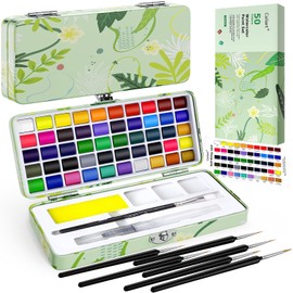 50 Colors Watercolor Paint Set with 6 Brushes, Portable Travel Water Color Kit with Carrying Case, Palette and Accessories, Non-Toxic Art Supplies Gift for Artists Adult Teen Kids Girls Boys