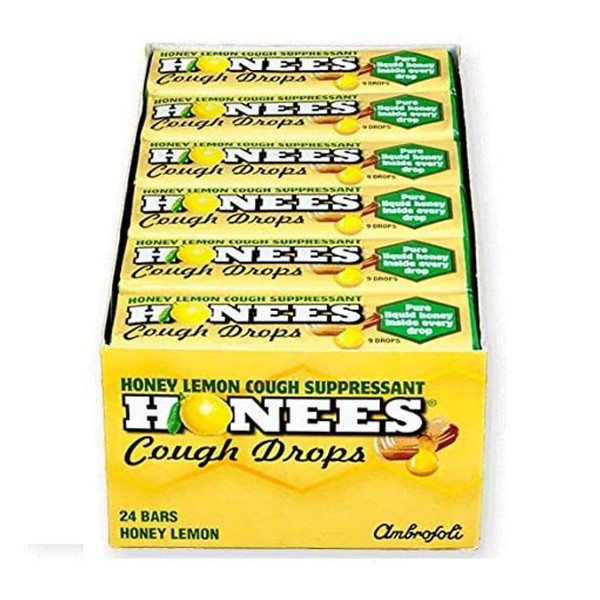 Honees Honey Lemon Cough Suppressant Cough Drops (Case of 24) - Relief Bundle