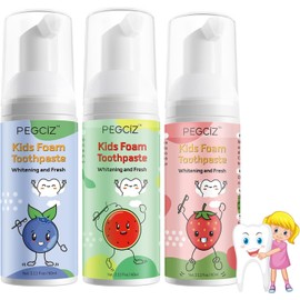 Foam Toothpaste Kids, Kids Foam Toothpaste, Toddler Toothpaste with Low Fluoride for U Shaped Toothbrush, Children Oral Cleaning for Ages 3 Plus (3PCS, Watermelon+Strawberry+Blueberry)