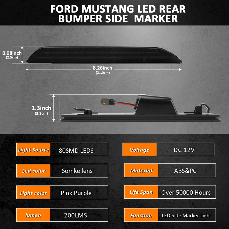 Bestview LED Side Marker Lights for Ford Mustang 2015-2023, Rear