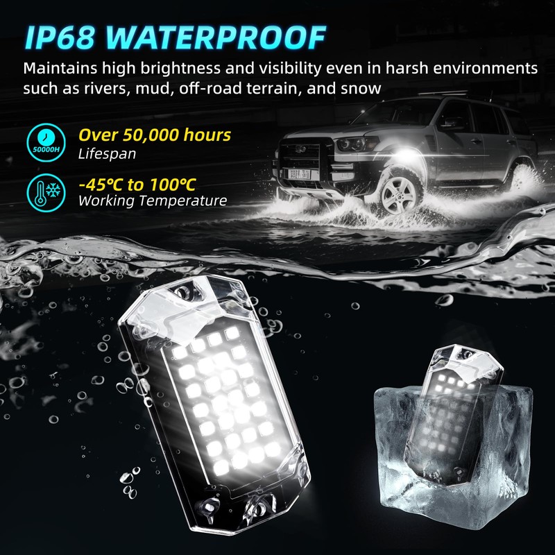12Pods Full Angle All Pure White LED Rock Lights Full