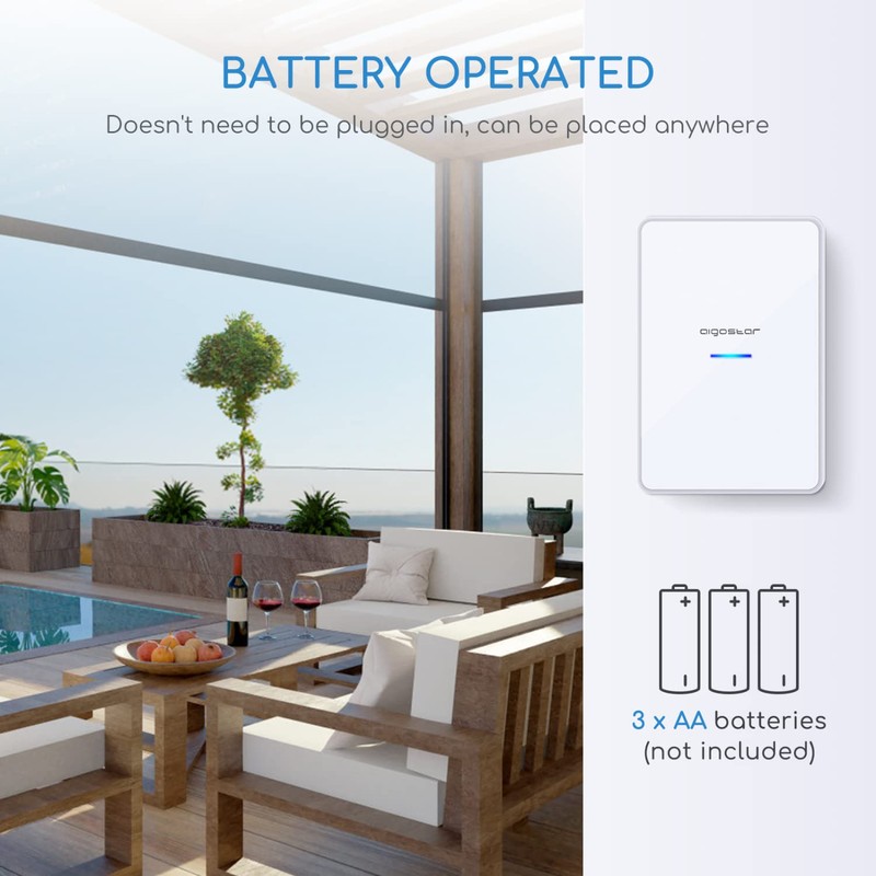 Aigostar doorbell, waterproof portable wireless bell set, doorbell kit, wireless