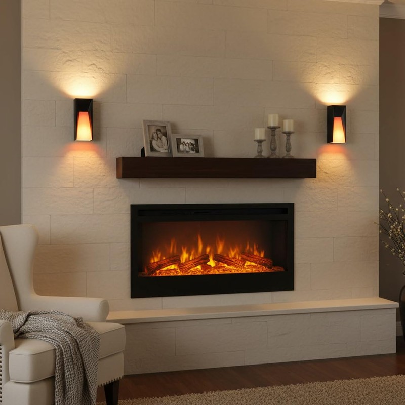 Modern Black LED Dynamic-Flame Effect Wall Lights,12W,3000K,Waterproof