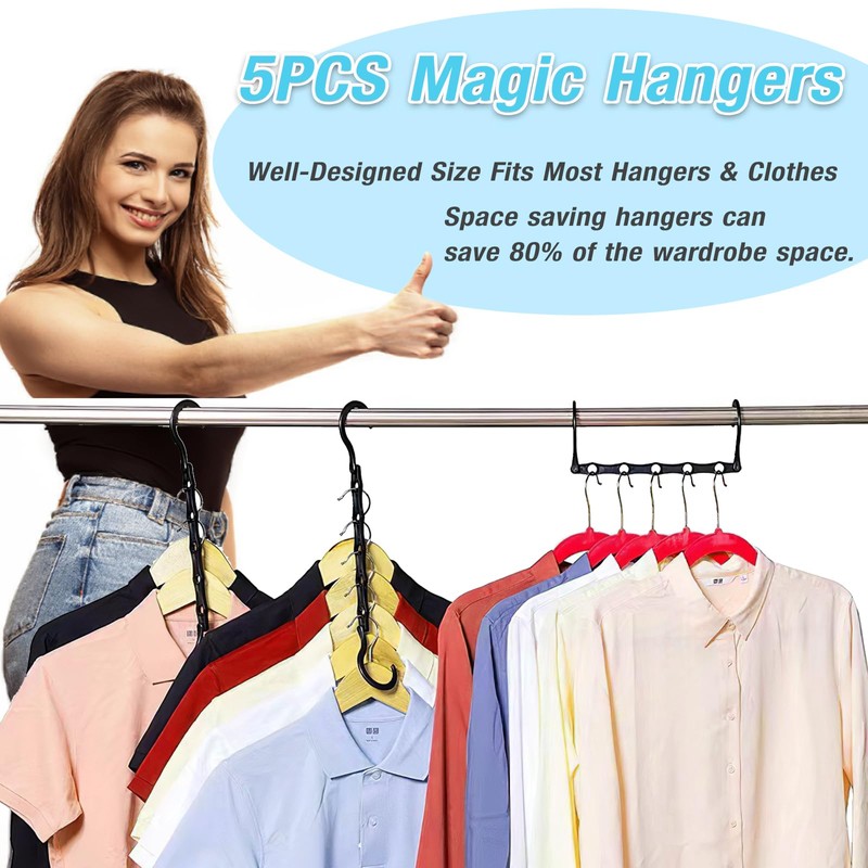 5 Pack Space Saving Hangers, Closet Organizers and Storage, Magic
