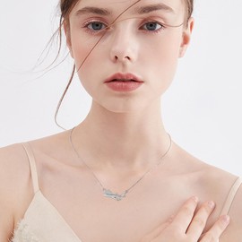 HUKKUN Airplane Necklace 925 Sterling Silver Travel Necklace for Women Airplane Jewelry Gifts for Stewardess Flight Attendants Pilots