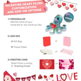 DolliBu I Love You Valentine Plush Iridescent Rainbow Octopus - Cute Stuffed Animal with Red Heart and Name Personalization Gift for Valentines Day, Birthday, Anniversary, Romantic Date - 9 Inches