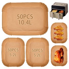 YOPEUC Baking Paper for Hot Air Fryer, 5.2 L - 10.4 L, BPA-Free, Rectangular Airfryer Paper Liners, Non-Stick Coated Disposable Trays, Compatible with Ninja Foodi FlexDrawer, Airfryer Baking Paper,