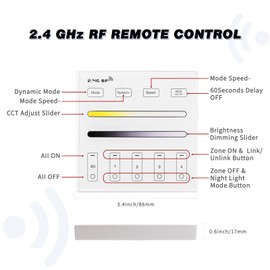 TUNICHX RF Touch Panel Remote 2.4G 4-Zone for Dimmer and CCT Controller Dual White WR02RF RF Remote Control Wall Mounted Smart Panel Remote Work with WB5 LM052 LM053 C02RF C02W C02Z etc Controller