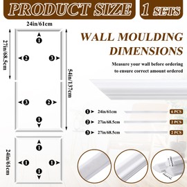 Pangda 1 Set Peel and Stick Wall Molding Kit, Premade Accent Molding Wainscoting Panel for Interior Wall Moulding Decor, Ready to Assemble Wainscoting Accent Panel (54 x 24 in)