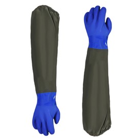 SVUPUE Pond Gloves, 1 Pair Pond Cleaning Gloves, 70 cm Long Rubber Gloves, Reusable Long Pond Gloves, Long PU Sandblasting Waterproof Work Gloves (Blue)